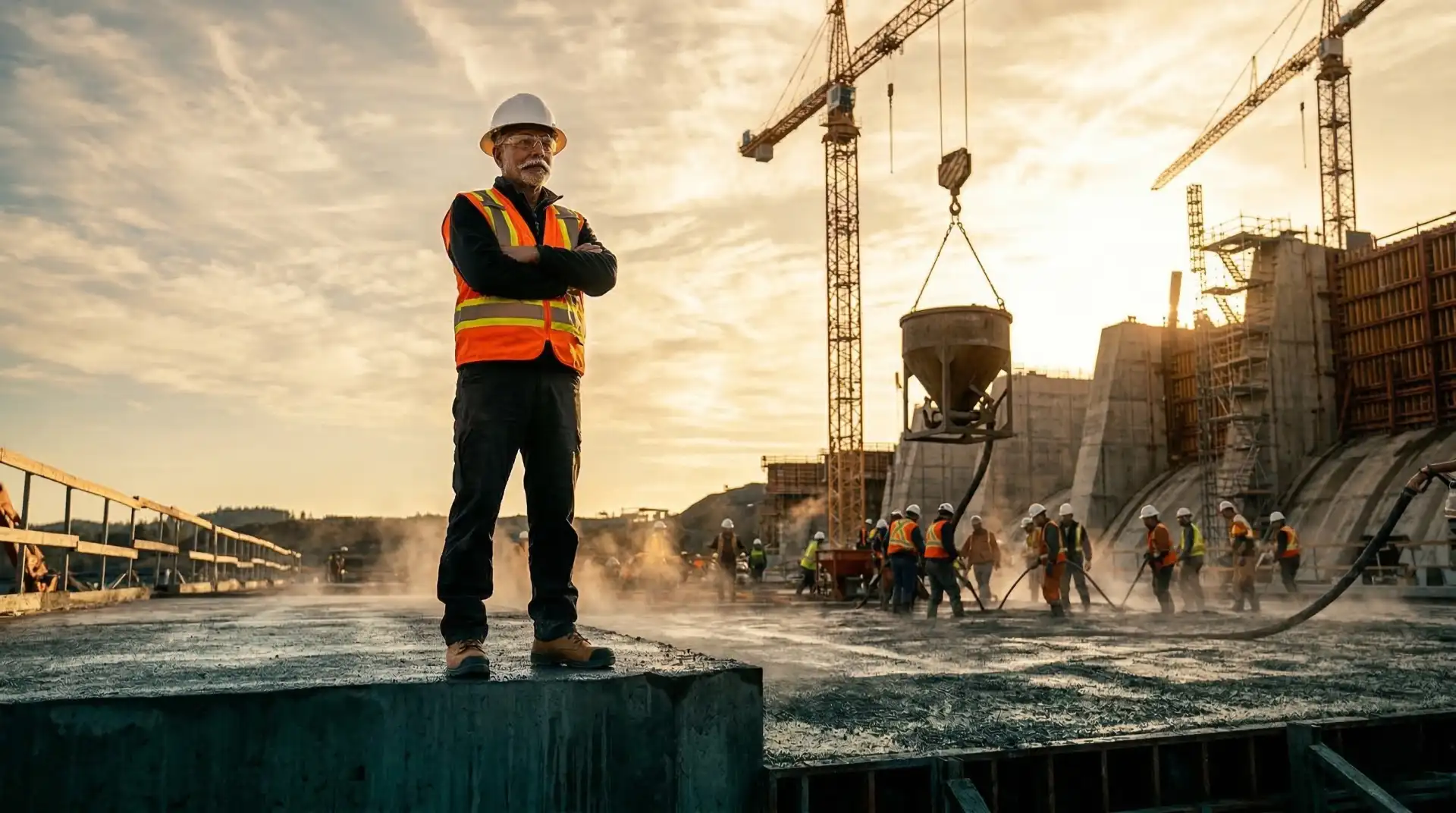 Independent concrete technology consultant reviewing quality on a hydroelectric dam project