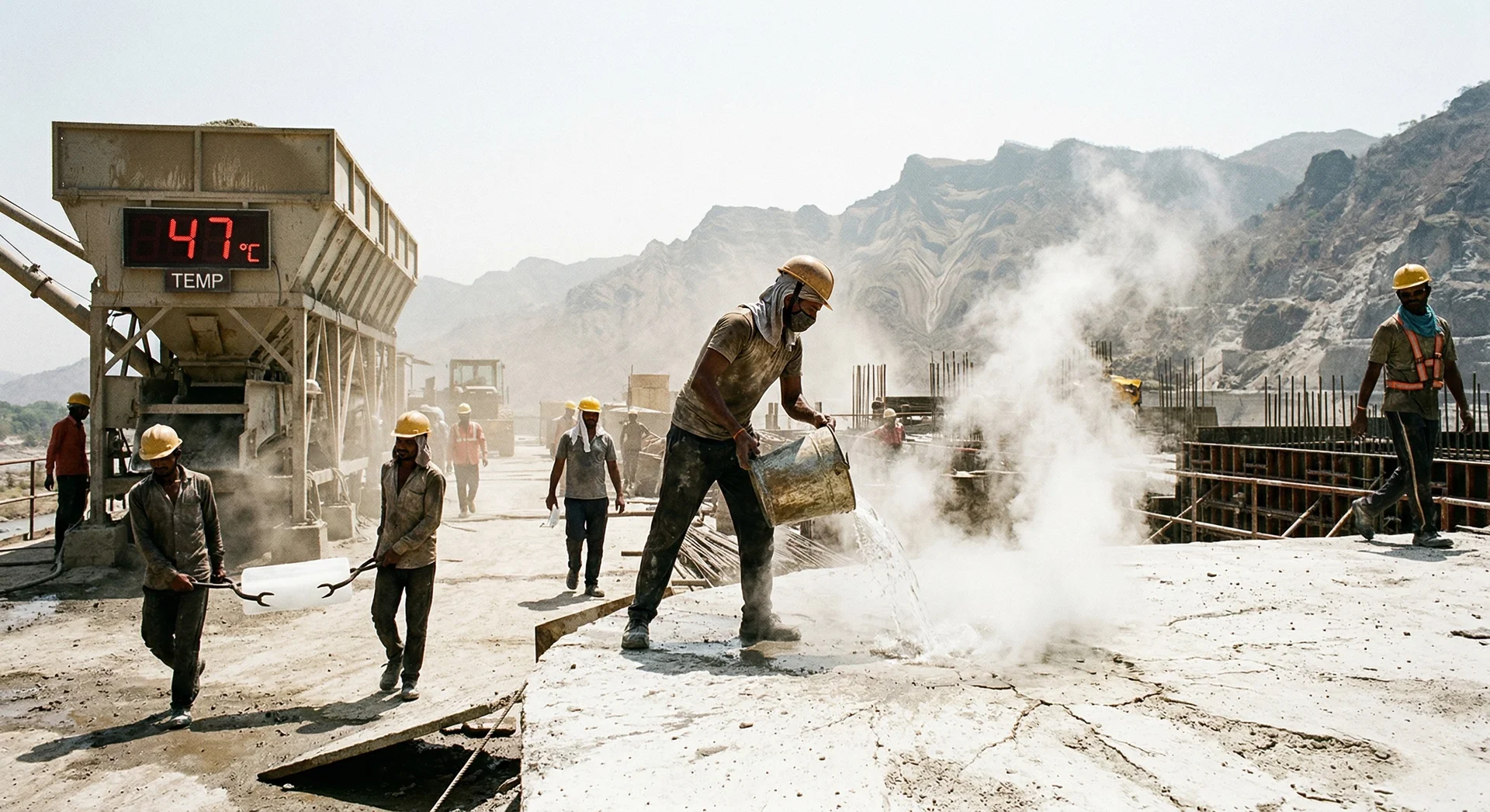 Hot weather concreting strategies for dam construction in India when temperatures exceed 40 degrees