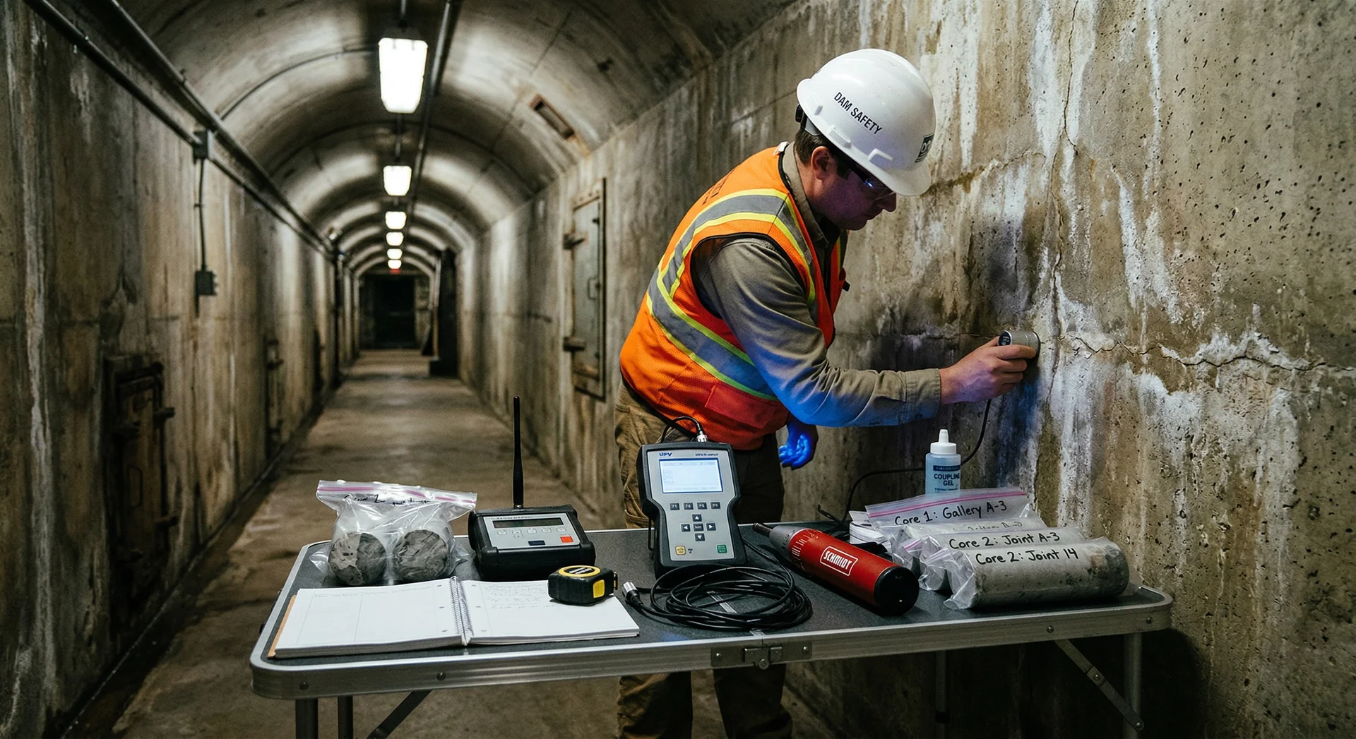 Non-destructive testing of dam concrete using ultrasonic pulse velocity and rebound hammer methods